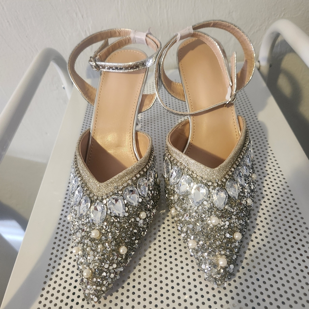 NWT Elegant Silver Embellished Women's Heels By SHEIN.